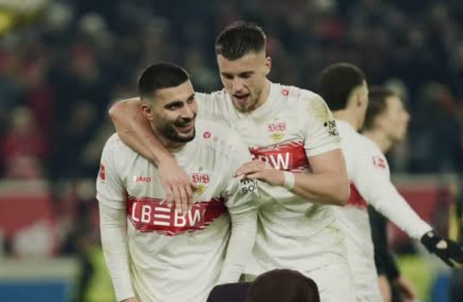 Undav and Demirović celebrate for Stuttgart